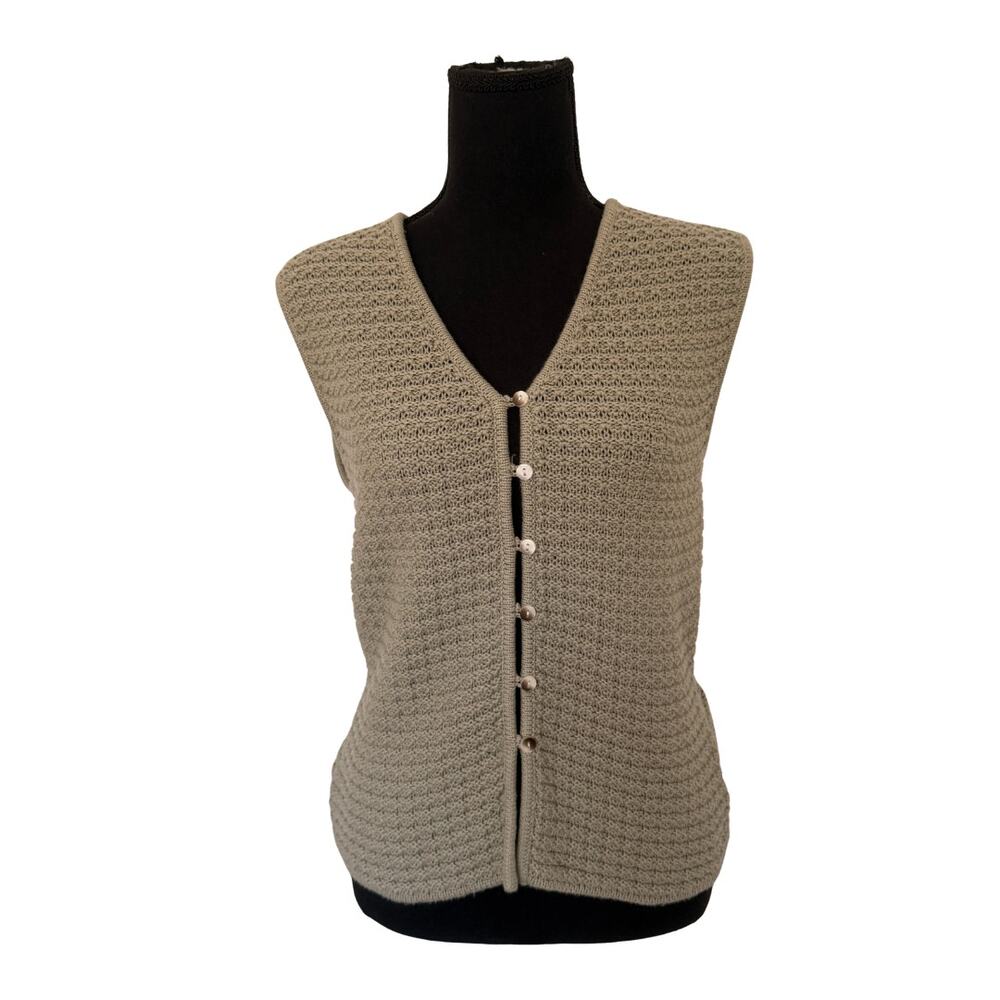 House of Harlow Knit Sweater Vest M Sage Button Front V Neck Boho